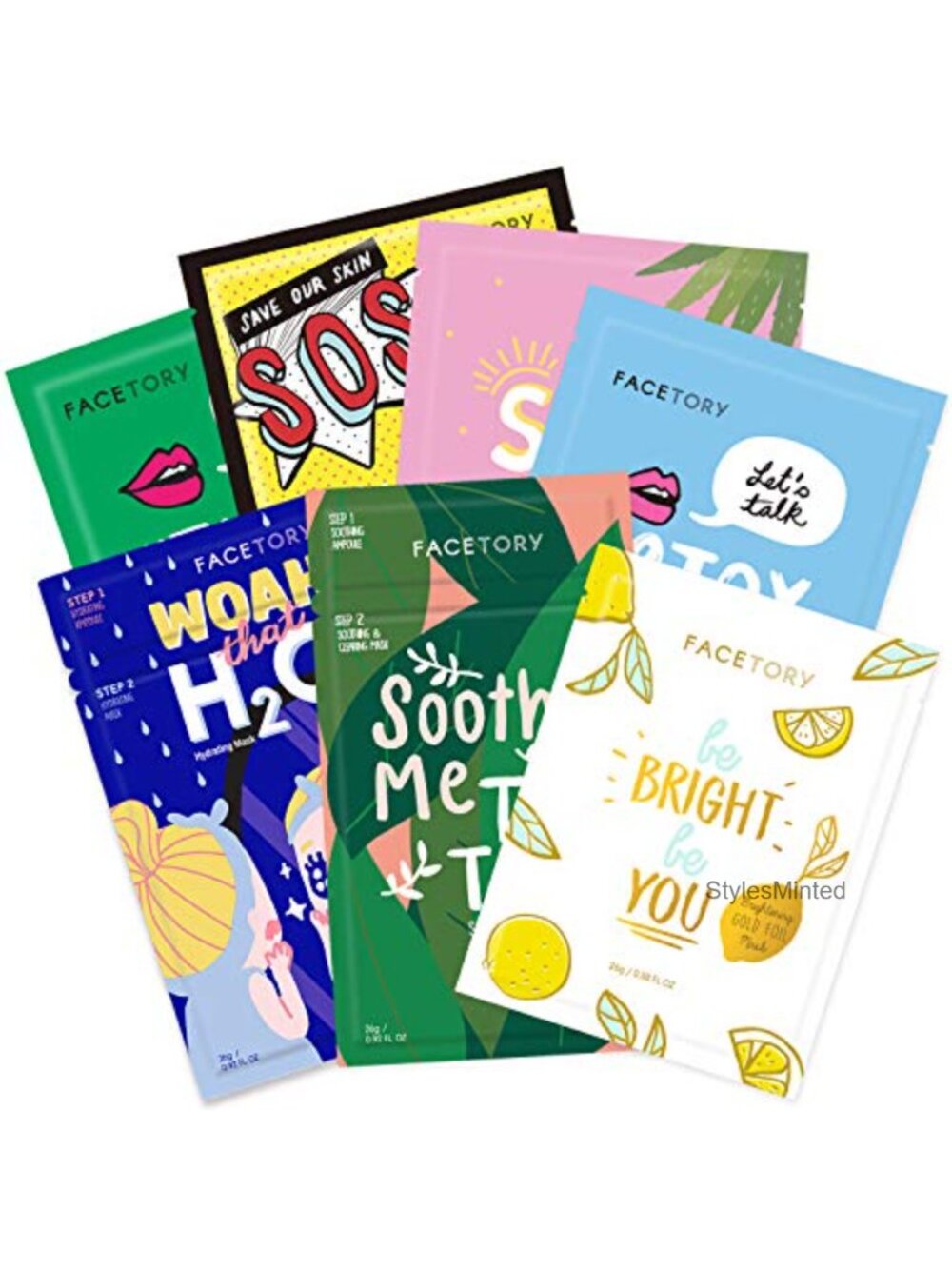 FACETORY Korean Sheet Mask Variety 7 Pack Radiance Dewy Glow